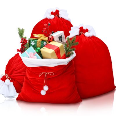 Shappy 4 Pieces Christmas Velvet Santa Gifts Bags 20 x 28 Inch Large Red Santa Gift Sack with Drawstring Christmas Gift Presents Bags for Xmas Present Toys Holiday Party Supplies
