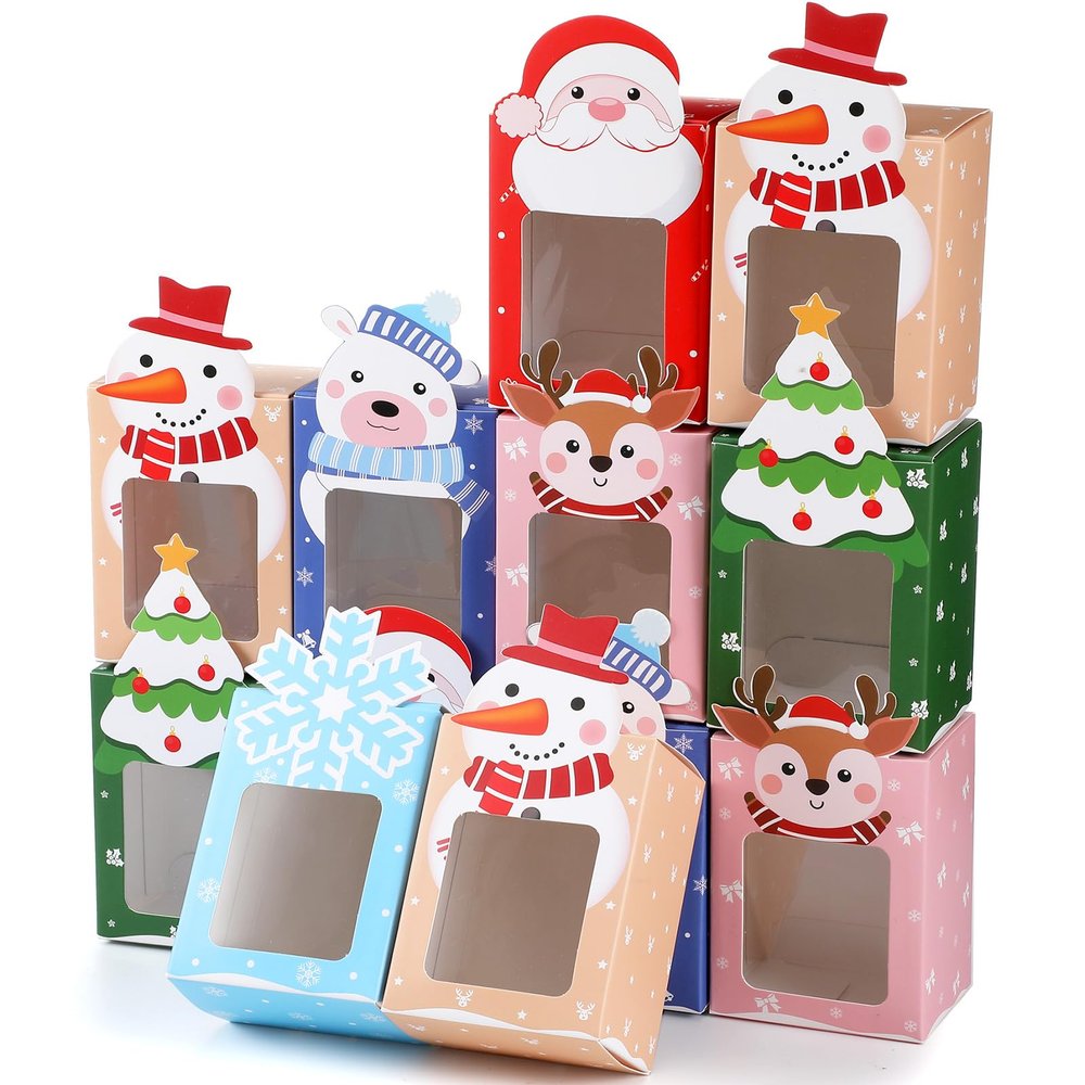 Eaasty 18 Count Christmas Cash Gift Boxes for Gifting Money with Clear Window Money Holder for Cash Gift Holiday Paper Cases Christmas Santa Tree Ornament Gifting Wrap Boxes for Presents