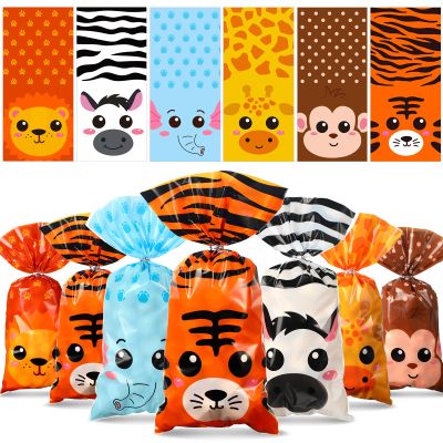 120 Pieces Jungle Safari Animal Party Treat Bags Candy Goodies Favor Gift Bags Animal Candy Bags for Jungle Safari Petting Zoo Farmhouse Theme Birthday Party Baby Shower Favor Supplies