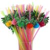 100pcs Coconut Tree Drinking Straws, Disposable Honeycomb Plastic Straws, Tropical Hawaiian Beach Cocktail Pool Luau Party Decorations Supplies view 1