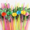 100pcs Coconut Tree Drinking Straws, Disposable Honeycomb Plastic Straws, Tropical Hawaiian Beach Cocktail Pool Luau Party Decorations Supplies view 4