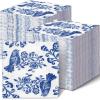 Hotop 200 Pcs Blue Floral Napkins Blue White Disposable Dinner Napkins Decorative Paper Guest Towels Floral Guest Hand Towels for Wedding Holiday Birthday Bridal Shower Tableware Party,10 x 10 Inch view 1