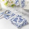 Hotop 200 Pcs Blue Floral Napkins Blue White Disposable Dinner Napkins Decorative Paper Guest Towels Floral Guest Hand Towels for Wedding Holiday Birthday Bridal Shower Tableware Party,10 x 10 Inch view 2