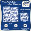 Hotop 200 Pcs Blue Floral Napkins Blue White Disposable Dinner Napkins Decorative Paper Guest Towels Floral Guest Hand Towels for Wedding Holiday Birthday Bridal Shower Tableware Party,10 x 10 Inch view 3