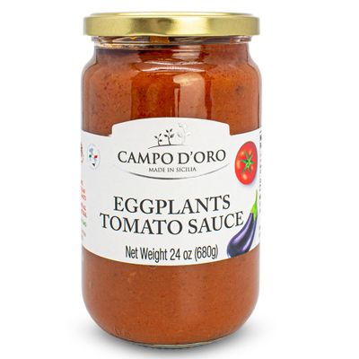 CAMPO D'ORO - Italian Tomato Sauce with Eggplant, Made with Extra Virgin Olive Oil and Eggplants, 100% Natural, Italian, Jar 24oz (680g)
