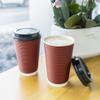 ELEGANT DISPOSABLES 50 Sets 12 oz Insulated Hot Coffee Cups with Lids, Burgundy Rippled Easy Grip Disposable Paper to go Cups view 2
