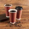 ELEGANT DISPOSABLES 50 Sets 12 oz Insulated Hot Coffee Cups with Lids, Burgundy Rippled Easy Grip Disposable Paper to go Cups view 3
