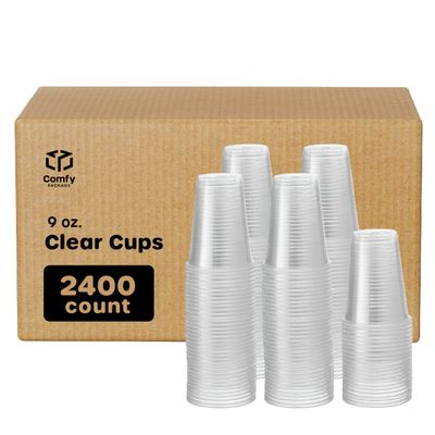 Comfy Package, Clear Plastic Cups [9 oz - Case of 2400]  Disposable Drinking Cups for Parties, Events, & Everyday Use  Crystal Clear, BPA-Free, Durable Polypropylene