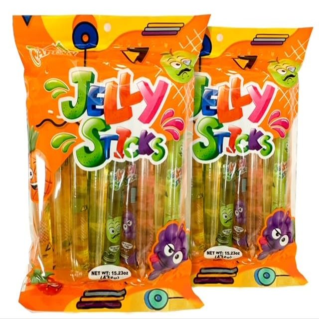 Apexy Jelly Straws, Fruit Jelly Filled Strips, Assorted Fruit Flavor, 15.23oz (15.23oz Pack of 2)