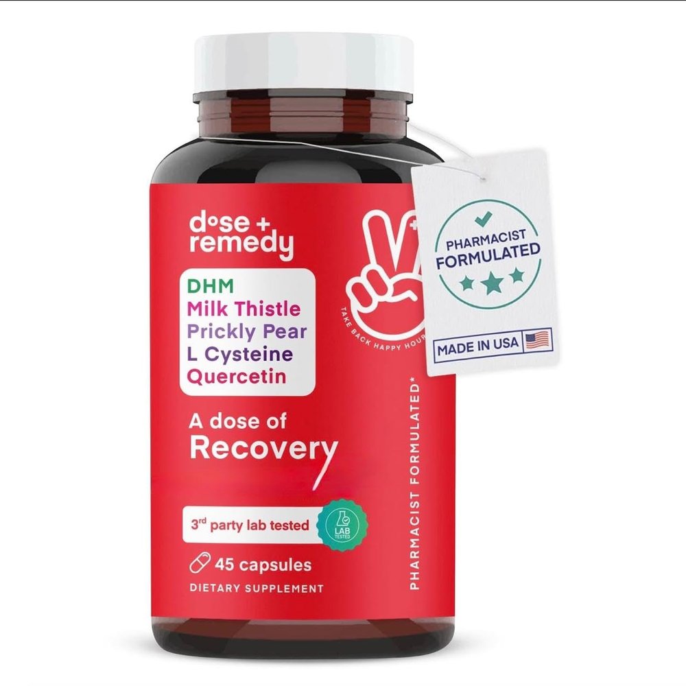 A dose of Recovery | Made in USA | USDA | Hydration Support for Better Morning Care Asian Flush | Dihydromyricetin DHM, Quercetin, Vitamin B, Milk Thistle, Prickly Pear, | (45 Pills)