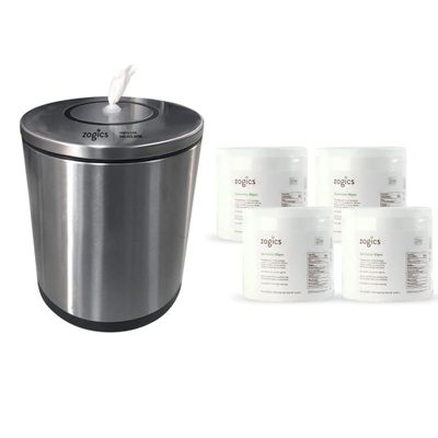 Zogics Sanitizing Wipes and Tabletop Stainless Steel Wipe Dispenser