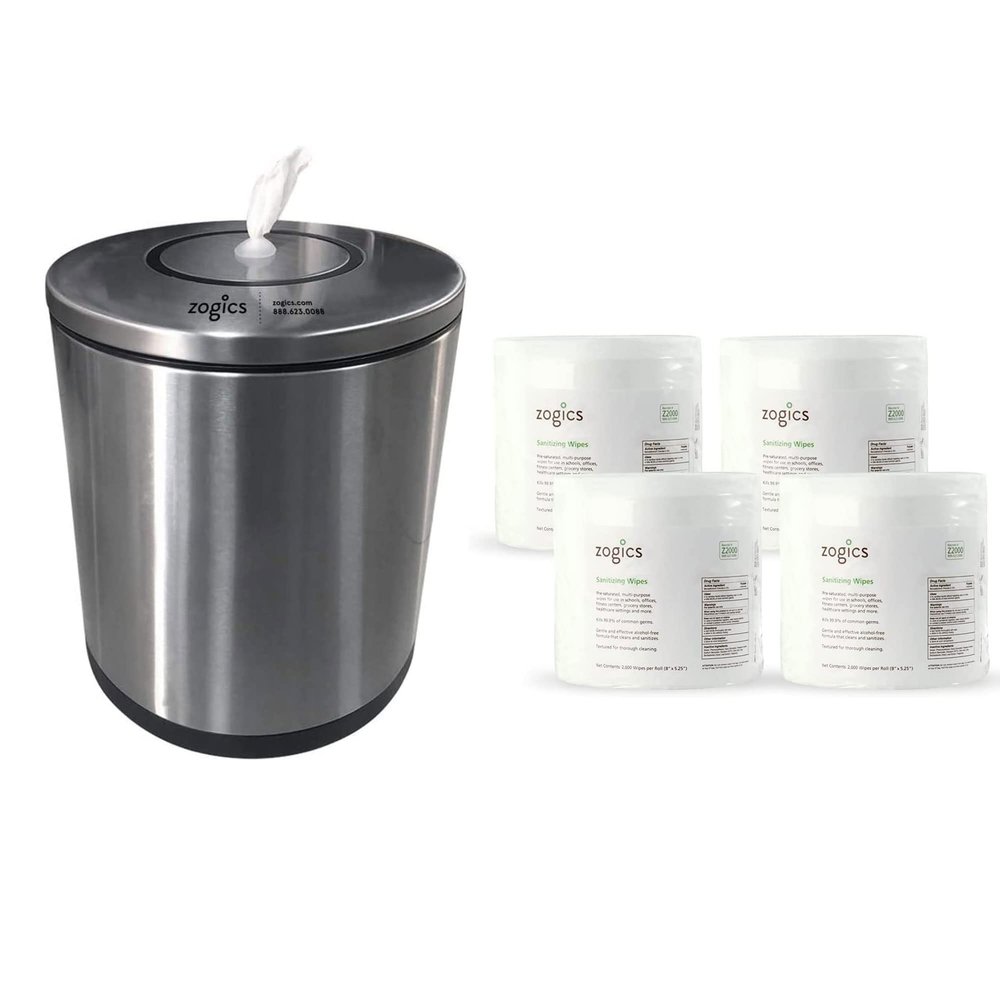 Zogics Sanitizing Wipes and Tabletop Stainless Steel Wipe Dispenser