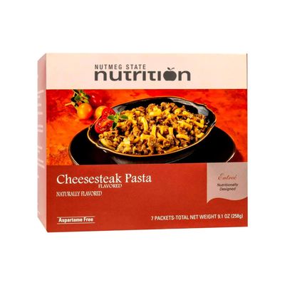 Nutmeg State Nutrition  High Protein Entree, Low Calorie, Low Carb, Bariatric Diet Friendly, Ideal Protein Compatible, 7 Servings Per Box (Cheesesteak Pasta)