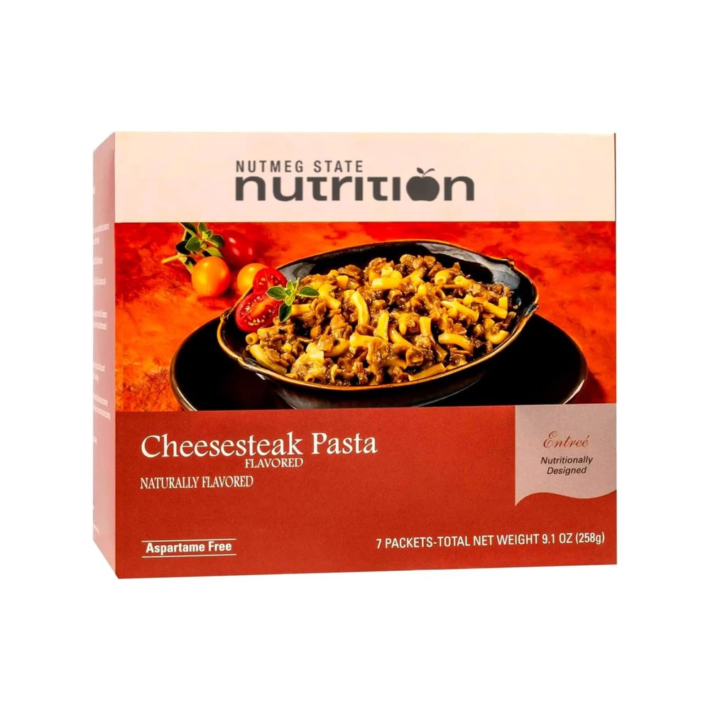 Nutmeg State Nutrition  High Protein Entree, Low Calorie, Low Carb, Bariatric Diet Friendly, Ideal Protein Compatible, 7 Servings Per Box (Cheesesteak Pasta)