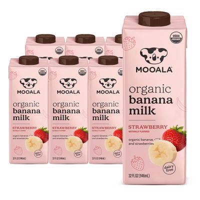 Mooala  Organic Strawberry Bananamilk, 32 fl oz (Pack of 6)  Shelf-Stable, Non-Dairy, Nut-Free, Gluten-Free, Plant-Based Beverage with No Added Sugar