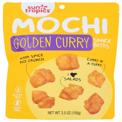 Sun Tropics Mochi Snack Bites, Golden Curry Flavor- 3.5 oz (1 Pack) | Crispy Crunchy Bites, Rice Nuggets | Mochi Puff Rice Crackers- Gluten Free & Dairy Free- No MSG Added | Asian Rice Snacks