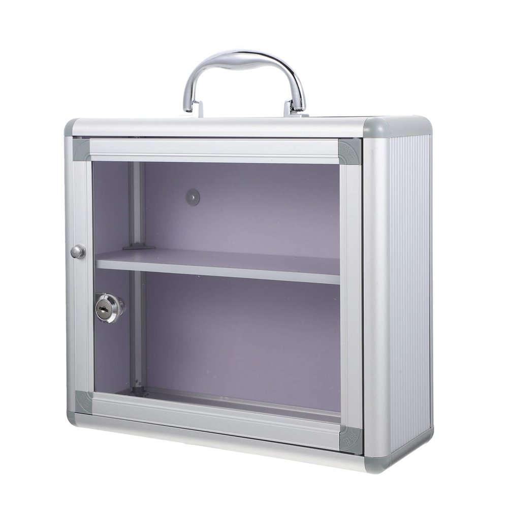 1 Set Multi-Layer Medicine Box with Lock First Aid Cabinet Pill Container Car Community Medicine Case Wall Hanging Medicine Case Aluminum Alloy Office Storage First Aid Kit