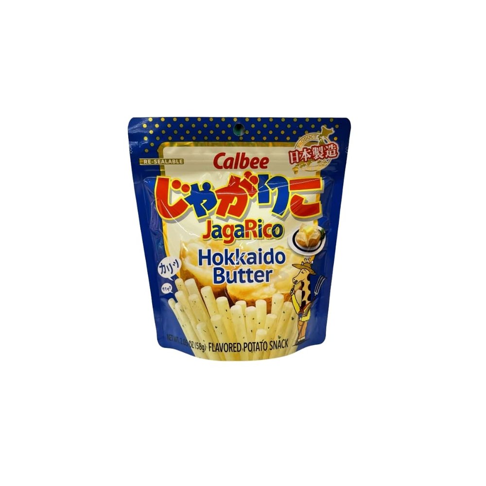 Calbee Jagarico Hokkaido Butter (2.05oz). Crunchy potato snack sticks from Japan (TCS-15 L-4) - Pack of 6
