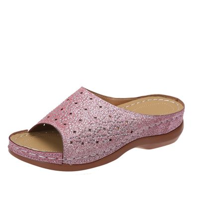 Orthopedic Sandals for Women with Arch Support Plantar Fasciitis Premium Wedge Open Toe Slipper Casual Comfy Sandals (Color : Pink, Size : 9 US)