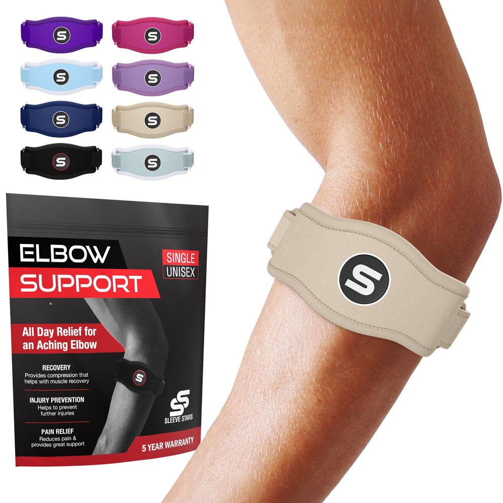 Sleeve Stars Tennis Elbow Brace for Women - Adjustable Tennis Strap, Golfers Elbow Brace for Men, Counterforce for Tennis Elbow for Tendonitis Relief, Fits 9"-23" (Single/Beige)