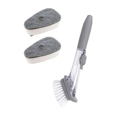 Multifunctional Dish Scrubber Brush with Liquid Dispenser, Long Handle Dishwashing Clean Brush with Soap Dispenser