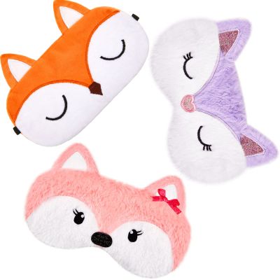 Haysandy 3 Pieces Sleep Mask for Kids Girls Cute Cat Sleeping Eye Cover Soft Mask Comfortable Funny Animal Night Eye Blindfold Cover for Kids Girls Women Home Travel(Fox)