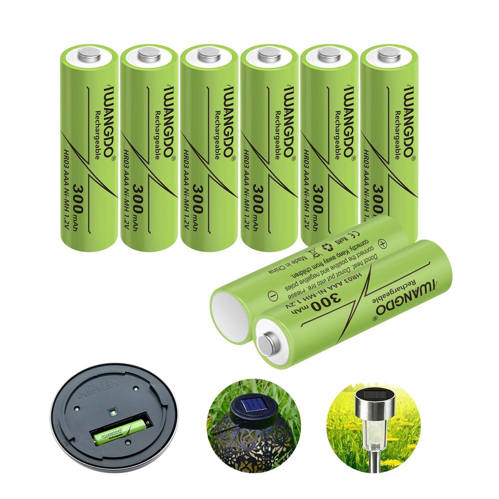 IWANGDO Batteries AAA 300mAh HR03 Ni-MH 8pcs Ni-MH Rechargeable Pre-Charged for Outdoor Garden Solar Lights, Pack of 8