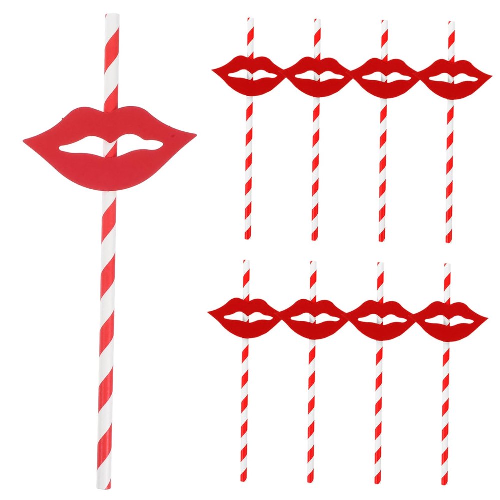 INOOMP 40 PCS Red Lips and Paper Straws Party Drinking Straws Decorative Cocktail for Graduation Party Decoration Supplies