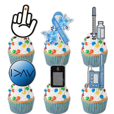 18pcs Blue White Glitter Dessert Cupcake Topper Needle Nurse Blood Draw Care Awareness Healthy Theme Decor Supplies Diabetes Survivor Warrior Happy Birthday Party Decoration