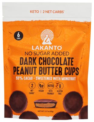 Lakanto Keto Dark Chocolate Peanut Butter Cups 55% Cacao Sweetened with Monk Fruit, No Sugar Added, Keto Diet Friendly, Vegan, 3.17 Ounce (Pack of 8)