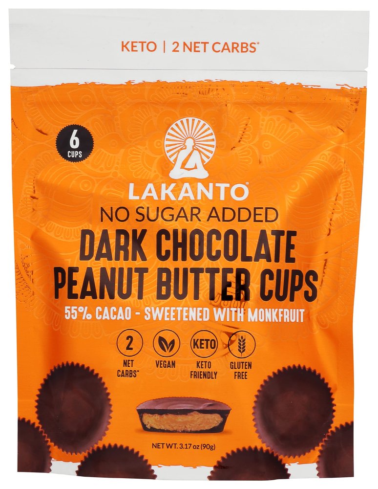 Lakanto Keto Dark Chocolate Peanut Butter Cups 55% Cacao Sweetened with Monk Fruit, No Sugar Added, Keto Diet Friendly, Vegan, 3.17 Ounce (Pack of 8)