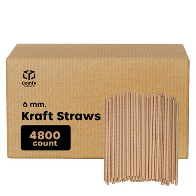 Comfy Package [Case of 4,800] Kraft Paper Straws, 100% Biodegradable & Ink-free, Straws for drinking and Crafts - Kraft