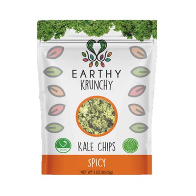 Earthy Krunchy Snacks Kale Chips - Spicy Chips Flavor - All Natural High Protein Snack - Crunchy Kale with No Sugar or Preservatives - Dehydrated - Gluten-Free Snacks - Vegan Snacks