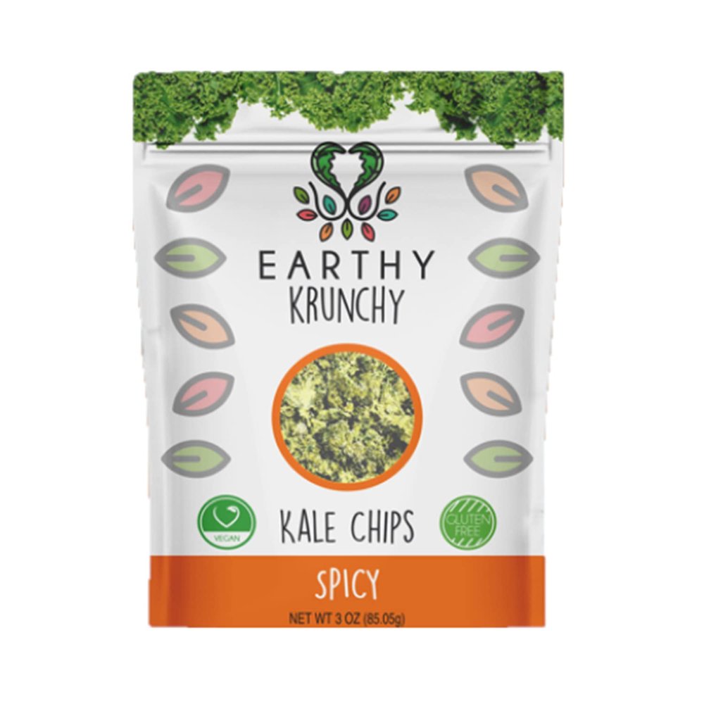 Earthy Krunchy Snacks Kale Chips - Spicy Chips Flavor - All Natural High Protein Snack - Crunchy Kale with No Sugar or Preservatives - Dehydrated - Gluten-Free Snacks - Vegan Snacks