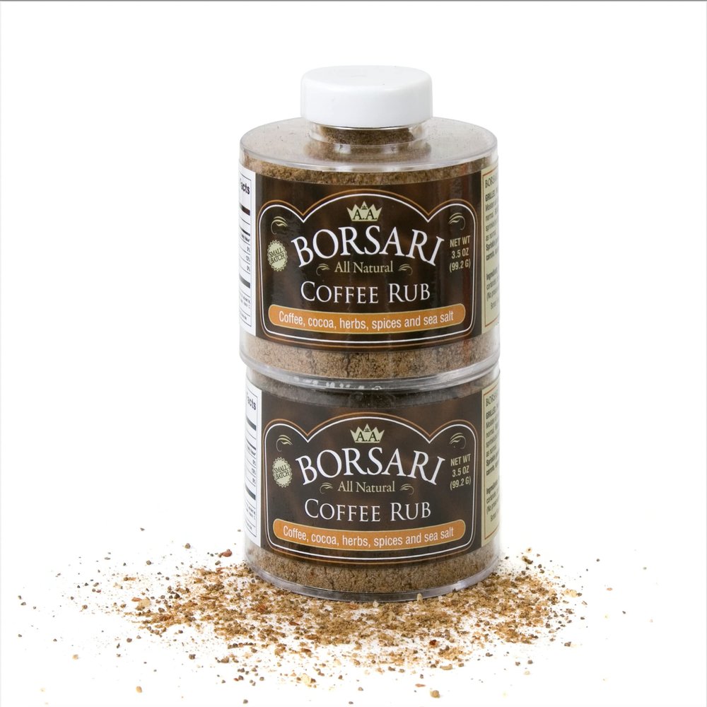 Borsari Coffee Rub Seasoning 2-Shaker Gift Set - Gourmet Rib Rub Seasoning and Dry Rub - Coffee Rub Seasoning with Cocoa - All Natural Coffee Rub for Meat (Coffee Rub 3.5 oz, Pack of 2)