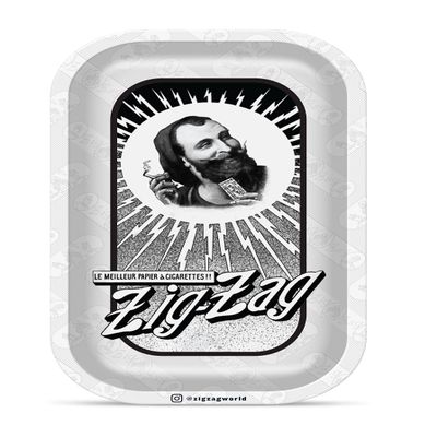 ZIG-ZAG Small Metal Rolling Tray with Vintage White Design, 10.75" x 6.5" - Ideal for Rolling Enthusiasts