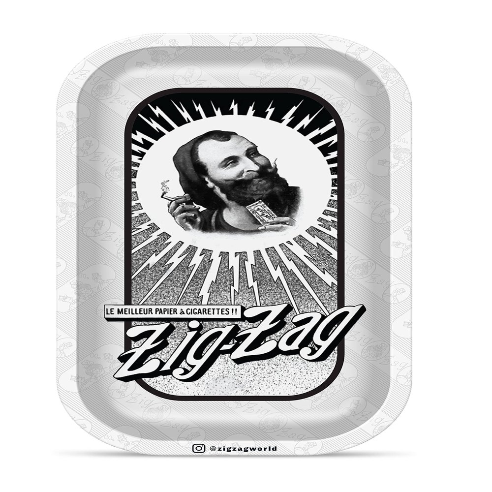 ZIG-ZAG Small Metal Rolling Tray with Vintage White Design, 10.75" x 6.5" - Ideal for Rolling Enthusiasts