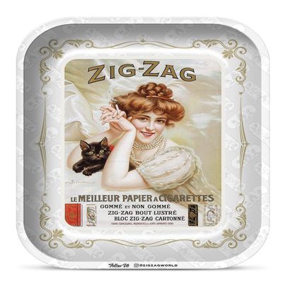 ZIG-ZAG Metal Rolling Tray, Vintage White, Elegant Design, Sleek Finish and Smooth Rounded Corners - Large (13.4" x 10.8") -