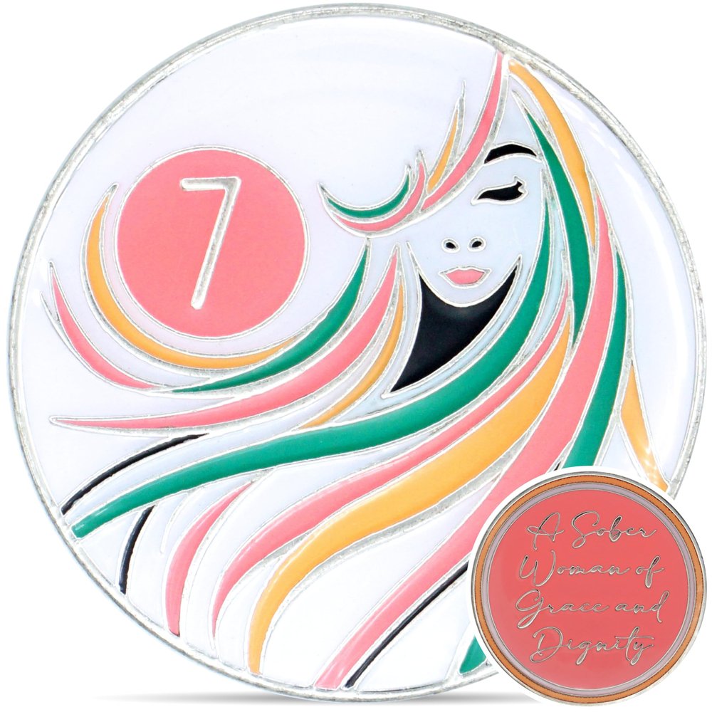 7 Year Sobriety Coin | A Sober Woman Triplate AA Chip | Glow in The Dark Anniversary Token Recovery Gift for Women