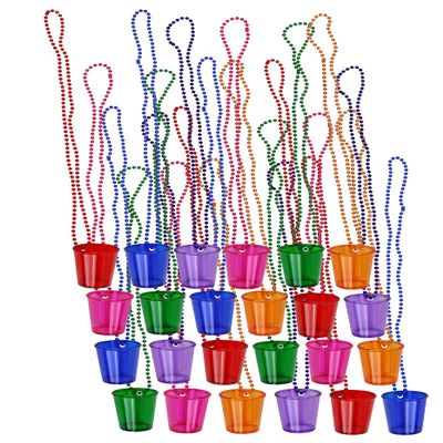 Iconikal 24-Pack Shot Glass on Beaded Necklace, Assorted Colors Tailgating Drinking Party