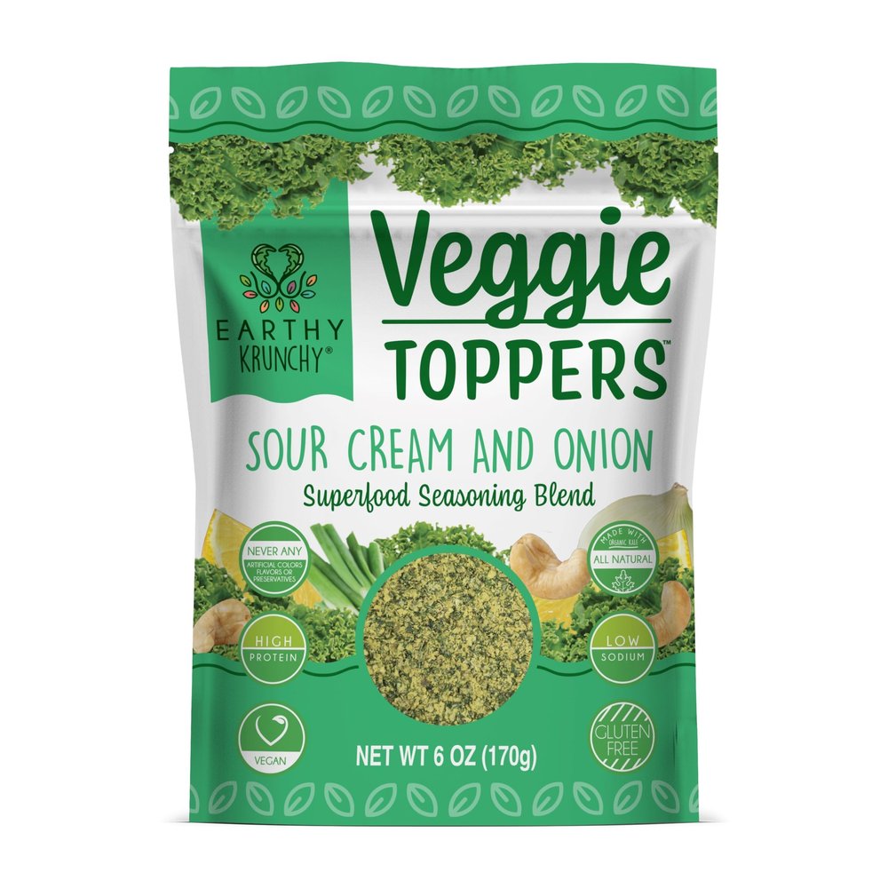 Earthy Krunchy Veggie Toppers Organic Sour Cream and Onion Seasoning Vegan Popcorn Seasoning & Potato Topper Plant Based Protein Meal Prep Spice Low Sodium, No Sugar Vegetable Seasoning Dip Mix 6 oz Bag