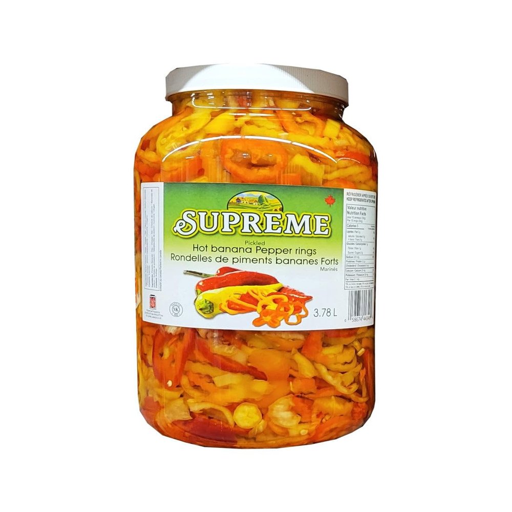 Supreme Pickled Hot Banana Pepper Rings, 3.78L/1 Gallon Jar (Imported from Canada)