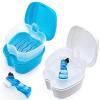 Keedolla 2 Pack Cute Denture Cups Denture Bath Container for Soaking False Teeth, Denture Storage Container Soaking Bath Case with 2 Brush - Blue and White view 1