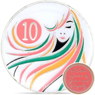 10 Year Sobriety Coin | A Sober Woman Triplate AA Chip | Glow in The Dark Anniversary Token Recovery Gift for Women