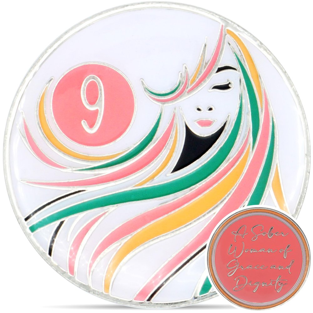 9 Year Sobriety Coin | A Sober Woman Triplate AA Chip | Glow in The Dark Anniversary Token Recovery Gift for Women