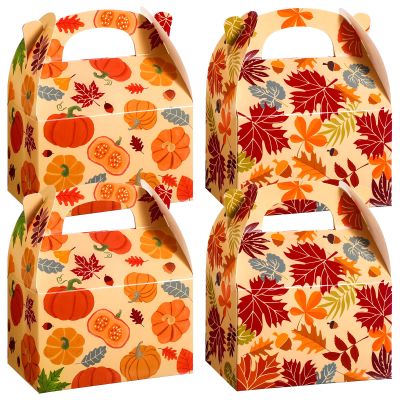 Capoda 24 Pcs Fall Treat Boxes Thanksgiving Fall Party Candy Boxes Pumpkin Maple Leaf Pattern for Treats for Thanksgiving Favor Autumn Harvest Halloween Birthday Party Decoration