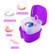 2 Pack Denture Bath Case Dental False Teeth Holder with Brush, Retainer Cleaning Case Denture Bath Cup Storage False Teeth Travel Case with Strainer - Purple and Dark Blue view 2