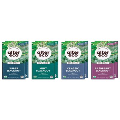 Alter Eco | Blackout Variety Pack | Pure Dark Cocoa, Fair Trade, Organic, Non-GMO, Gluten Free Dark Chocolate Bars - (4 Flavors - 8 Bars)