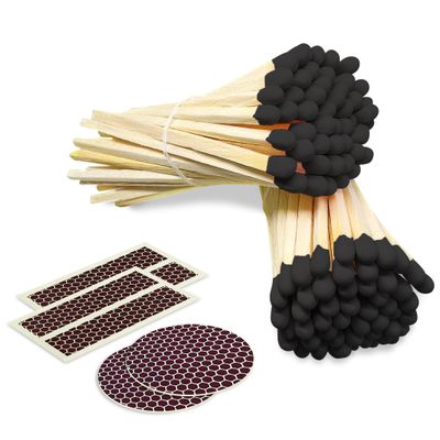 4" Bold Black Tip Matches (100 Count, with Striking Stickers Included) | Decorative Unique & Fun for Your Home, Gifts, Accessories & Events | Premium Long Wood Safety Matches by Thankful Greetings