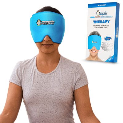 Weighted Eye Mask Migraine Headache Relief Ice Cap, Reusable Head Wrap Cold Pack, Head Ice Pack Cap Hot/Cold Therapy Soft Eye Mask for Puffy Eyes, Sinus, Tension & Stress - Non-Toxic Latex Free